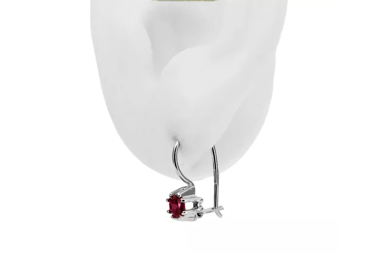 Argent sterling 925 14k 583 Ruby des boucles d'oreilles vec053s Russe Soviétique URSS Artisanat vintage Art Deco style